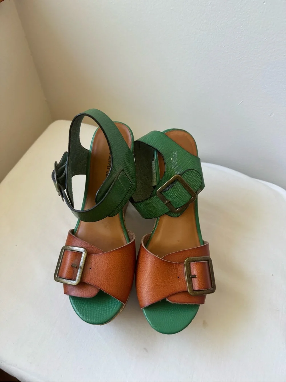 Mossimo Colorblock Cork Platform Wedge Sandals Green & Brown Size 7